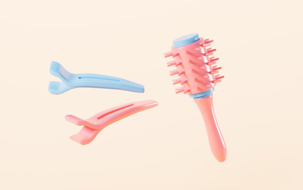 卡通各种理发师的梳子，美发美容，3d渲染。图片下载