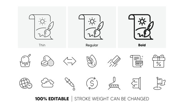 美元兑换，创意绘画和冰淇淋线图标。对于web应用程序，打印。行图标。向量图片下载