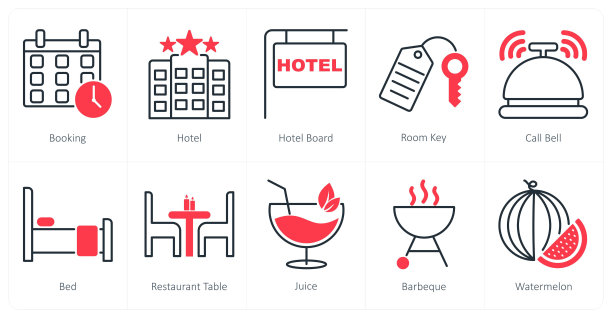 一套10夏季和假期的图标预订，酒店，酒店板图片下载