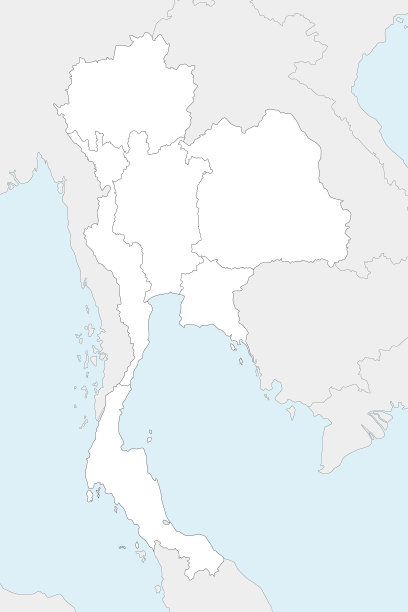 泰国矢量空白地图，有区域和行政区划，以及邻近国家和领土。可编辑和清晰标记的图层。图片下载