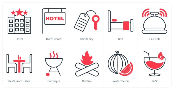 一套10夏季和假期图标作为酒店，酒店董事会，房间钥匙图片下载