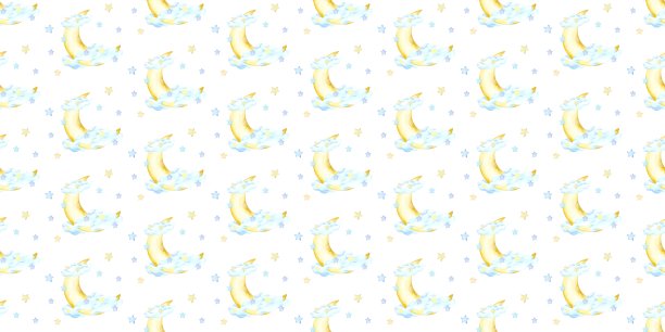 夜空，月亮，云彩和星星的无缝图案。晚安，做个好梦，宝贝睡吧。水彩绘画。宝宝派对，生日，睡觉宝贝。派对装修背景图片下载