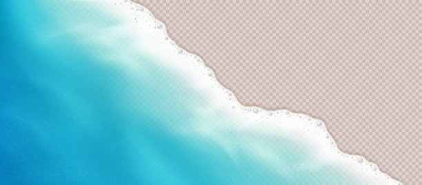 真实的海岸波浪和泡沫在透明的背景图片下载