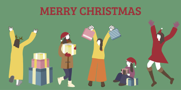 圣诞美女形象插画礼盒图片下载