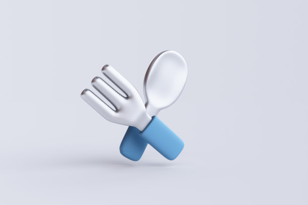 白色背景上的叉子和勺子的3d渲染。图片下载