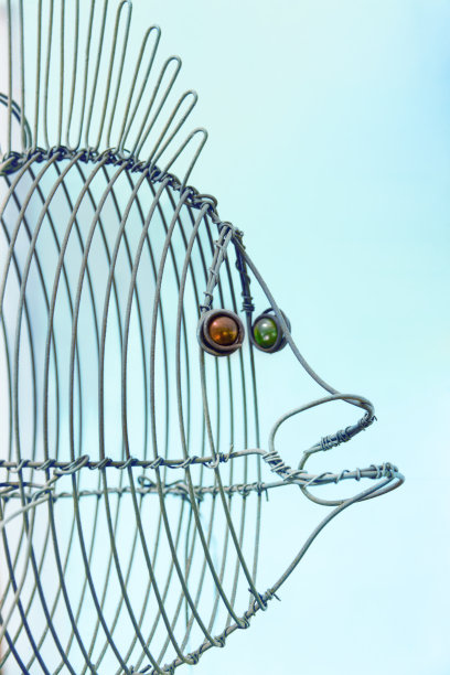 电线非洲艺术，鱼涂鸦在蓝色的背景图片下载