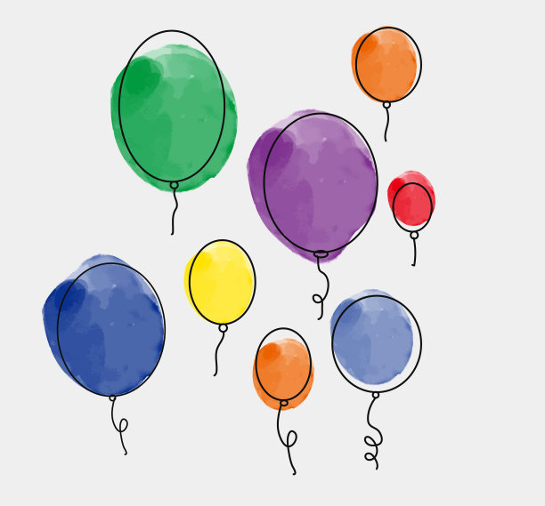 抽象的孩子绘制风格的水彩气球图案背景庆祝卡图片下载
