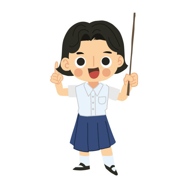 微笑和快乐的泰国女学生卡通人物指点棒。图片下载