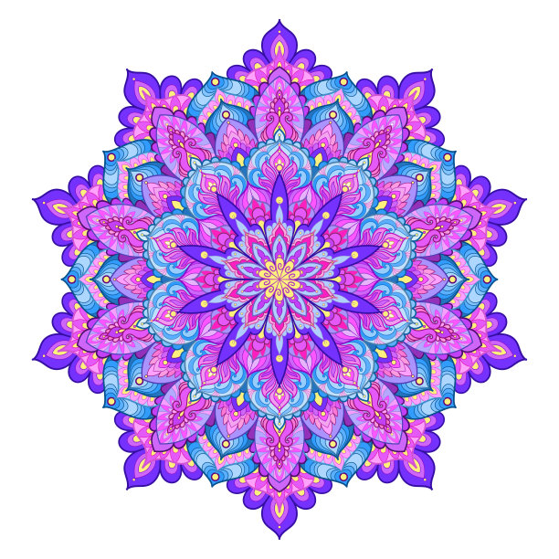曼荼罗紫色。孤立在白色背景上。矢量图图片下载