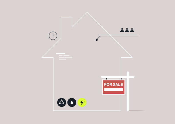 房屋的简单轮廓和“待售”标志表明该房产的可用性，该建筑似乎已经准备好根据新业主的喜好进行定制图片下载