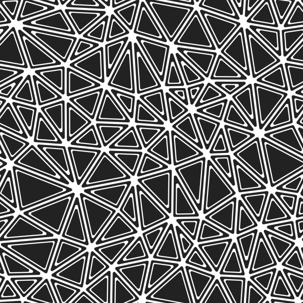 可平铺抽象背景。框架中的圆形实心形状。中等大小的三角形。黑白风格。可重复的模式。趋势矢量瓷砖。无缝矢量插图。图片下载