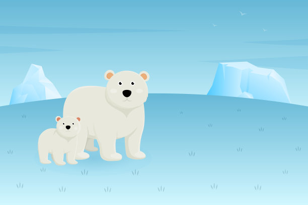 北极熊在北极冰川的全球变暖插图设计图片下载