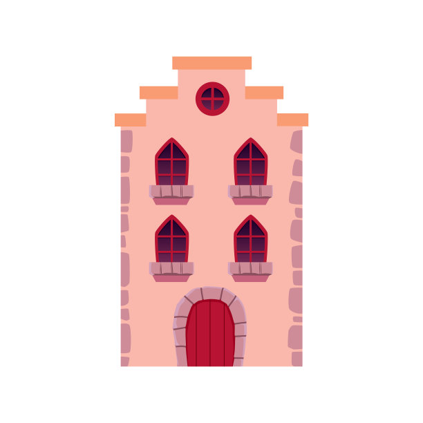 中世纪的房子矢量图标，详细的欧洲立面。图片下载