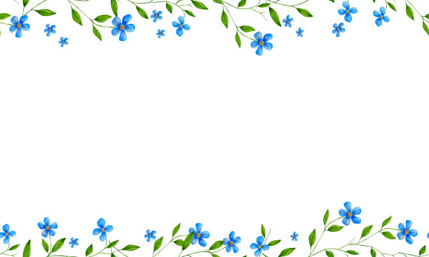 无缝花卉图案。水彩插图。植物插图。蓝色的花朵和绿色的树枝和树叶。勿忘我。花朵在背景上被突出显示。可爱的婴儿照片图片下载