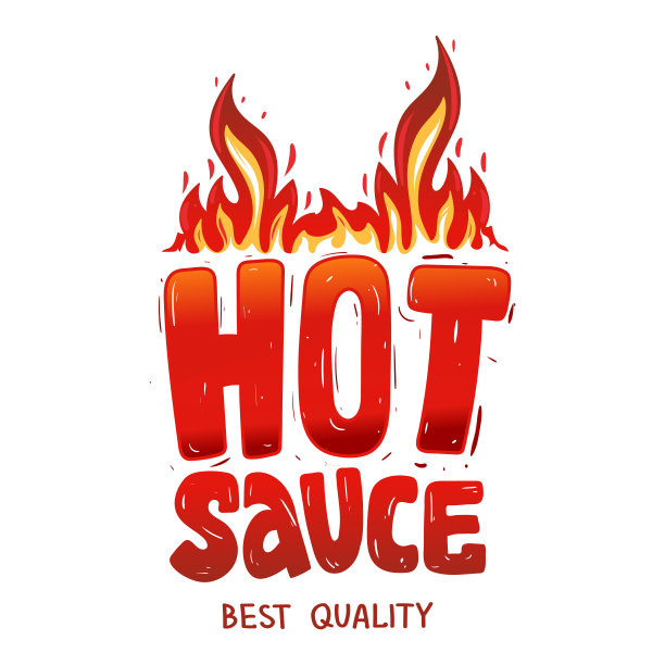 辣椒酱。火热的插图标签瓶辣辣椒。火焰火焰以上的手绘排版图片下载