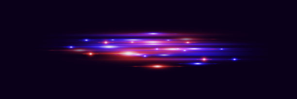 一道奇妙的强光。神奇的红蓝速度线。霓虹灯线条光效。图片下载