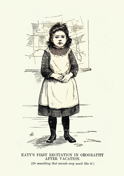 忧心忡忡的女学生返校第一天，地理考试，维多利亚时代，19世纪复古插图图片下载
