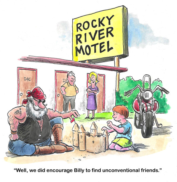 男孩和一个骑摩托车的人成了朋友图片下载