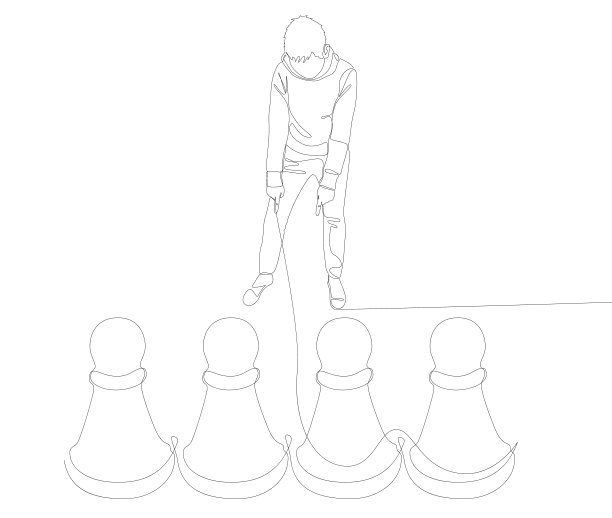 一个连续的人用手指指着棋子。细线插图矢量概念。轮廓画创意。图片下载