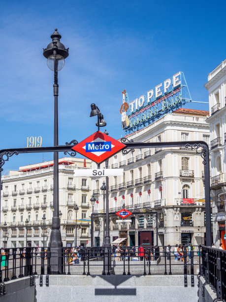 Sol地铁站牌。太阳门，西班牙马德里图片下载