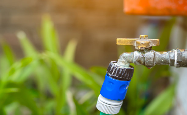 水龙头漏水，把水接到花园。图片下载