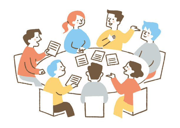 七位男士和女士在一次会议上讨论图片下载