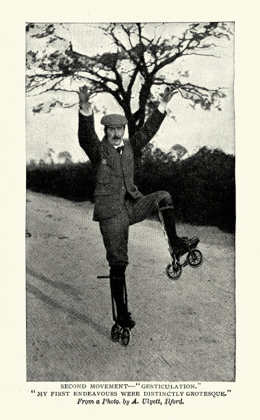 从巴金到索森德的轮滑，维多利亚时代穿着轮滑的男人，复古照片，19世纪，从巴金到索森德的轮滑:车轮上的巡航图片下载