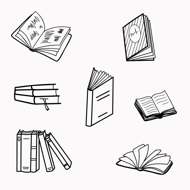 一套各种各样的书。它们或开放，或封闭，或成堆，或单独，随时准备接受教育。孤立在白色背景上。矢量涂鸦插图图片下载