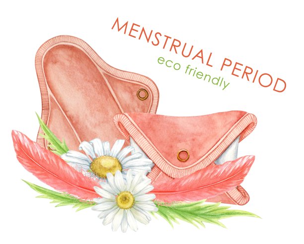 月经卫生日设计环保餐巾纸，邀请庆祝。月经卫生手绘水彩插画设计。卫生巾，棉质卫生棉条图片下载