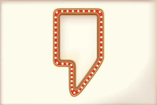 复古的语音气泡广告标志红色大帐篷，白色背景上的黄金灯板。矢量图图片下载