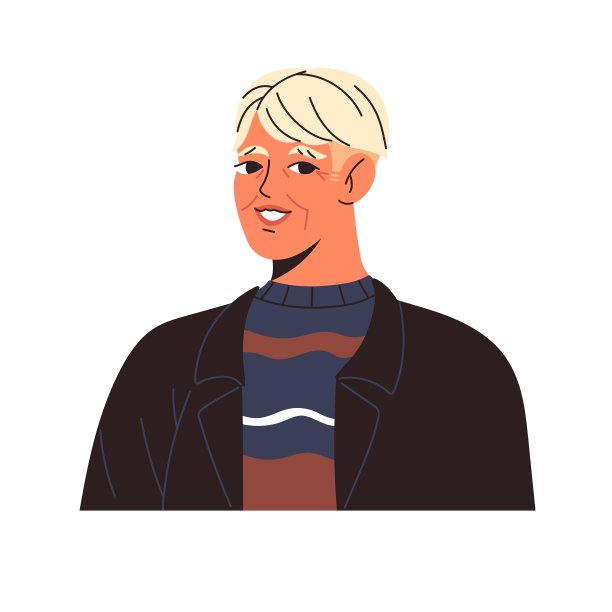 用户资料头像的老人与皱纹的脸。快乐的老人，成年男子的肖像。性格具有积极的情绪，表情微笑。平面隔离矢量插图上的白色背景图片下载