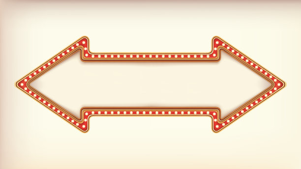 复古的广告箭头标志红色marquee金色灯板在白底。矢量图图片下载