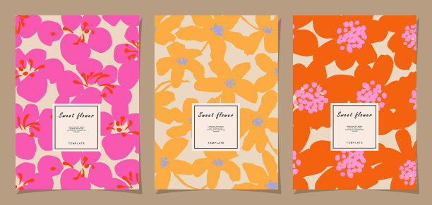 花卉模板集海报，卡片，封面，标签，横幅在现代极简主义风格和简单的夏季设计背景与花卉和植物。图片下载