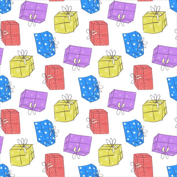 手绘礼品盒的无缝背景图片下载