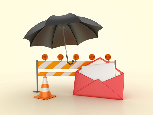 3D信封与路障和伞图片下载