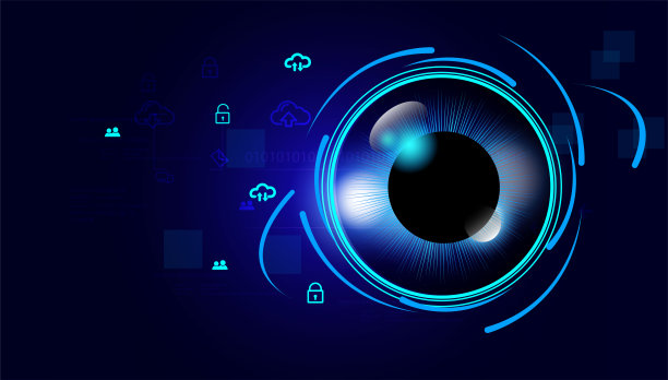 数字之眼蓝色网络安全概念技术矢量背景。高速数字互联网，运动模糊。眼睛像素图片下载