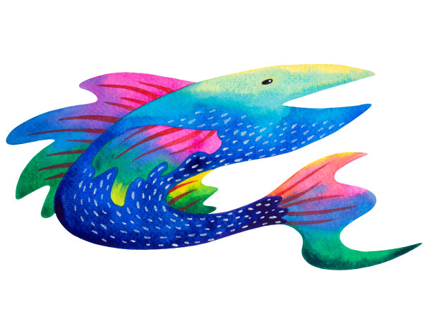 彩虹野生海洋海洋水动物蓝色金枪鱼鱼类海洋自然捕鱼海鲜食品水生超现实野生动物图标标志符号艺术设计插图水彩画白色孤立的背景图片下载