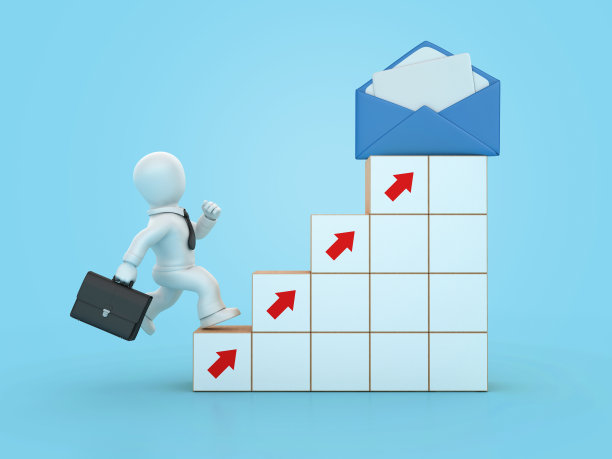 三维信封与箭头步骤和卡通商务人士图片下载