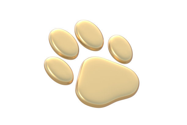 宠物的金色脚印被隔离在白色的背景上。三维渲染图片下载