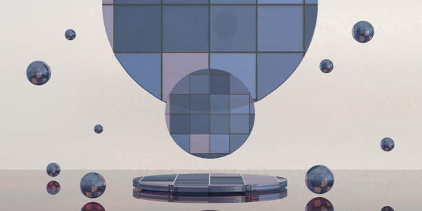 圆形玻璃讲台，圆形舞台，圆形讲台底座，透明玻璃背景3D插画图片下载