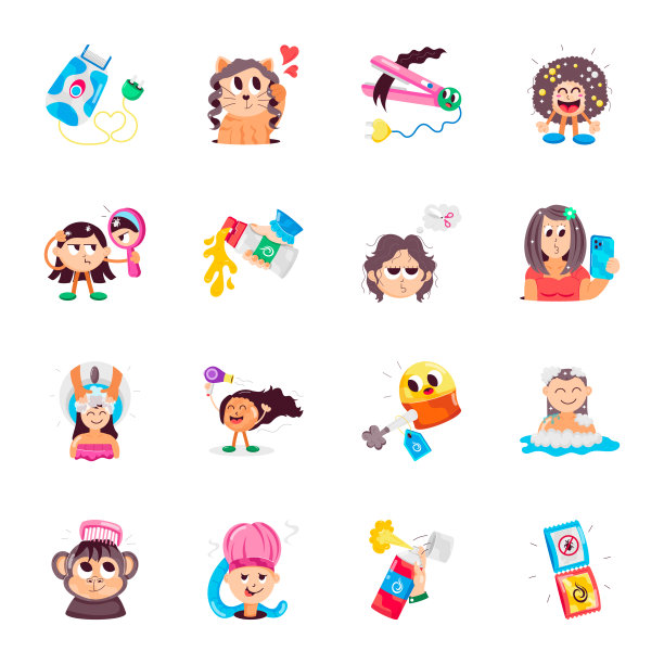 收集美发平面贴纸图片下载