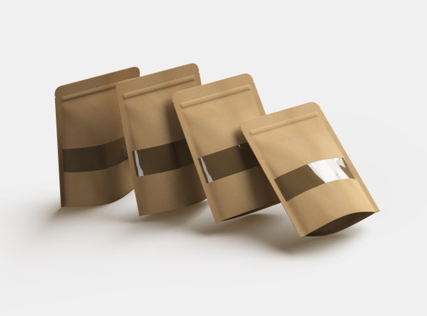 3D渲染的一个普通纸袋与窗口孔在一个光明的背景图片下载