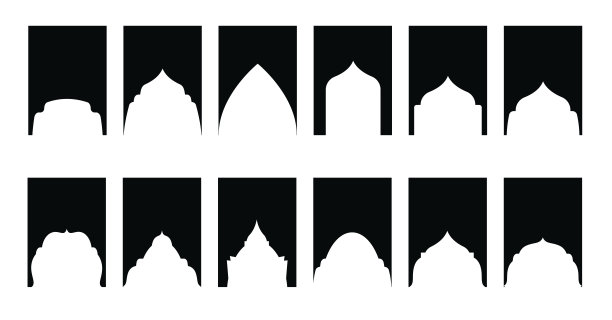 阿拉伯风格窗户和拱门传统装饰矢量素材图片下载