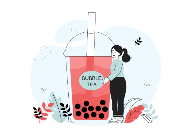 喝珍珠奶茶的女人。小女孩拿着甜点。传统的亚洲甜饮和饮料。咖啡里的新鲜冷饮加木薯粉。线性向量图解图片下载