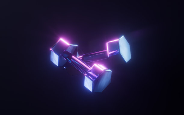 黑暗霓虹灯效果哑铃，3d渲染。图片下载