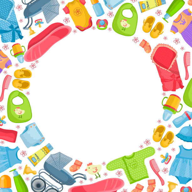 新生物品。婴儿尿布、奶瓶、奶嘴、婴儿车、袜子等工具图片下载