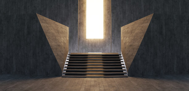 高级背景高端场景混凝土墙展台展厅舞台，水泥墙，霓虹灯，3D插画图片下载