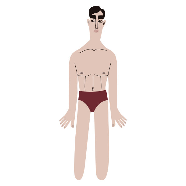 穿着内衣的亚洲男人。肤色苍白，黑发，卡通风格，适合跨国和多元化设计。矢量插图。图片下载