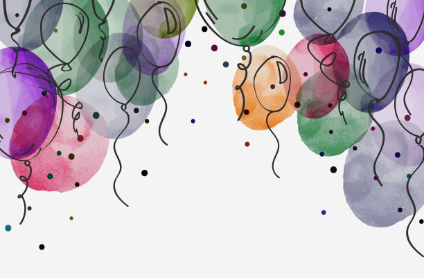 抽象的孩子绘制风格的水彩气球图案背景庆祝卡图片下载