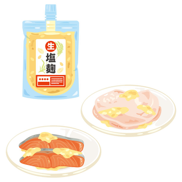 用盐曲腌制的鱼和肉放在盘子里图片下载